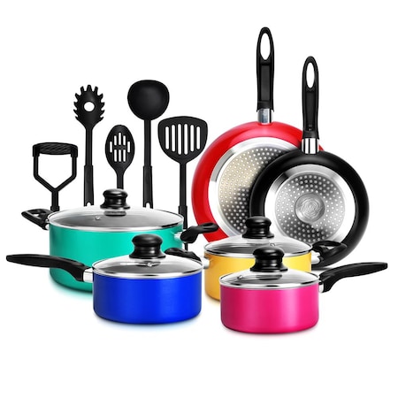 Nutrichef 15Pcs Colorful Cookware Set NCCWCOR15